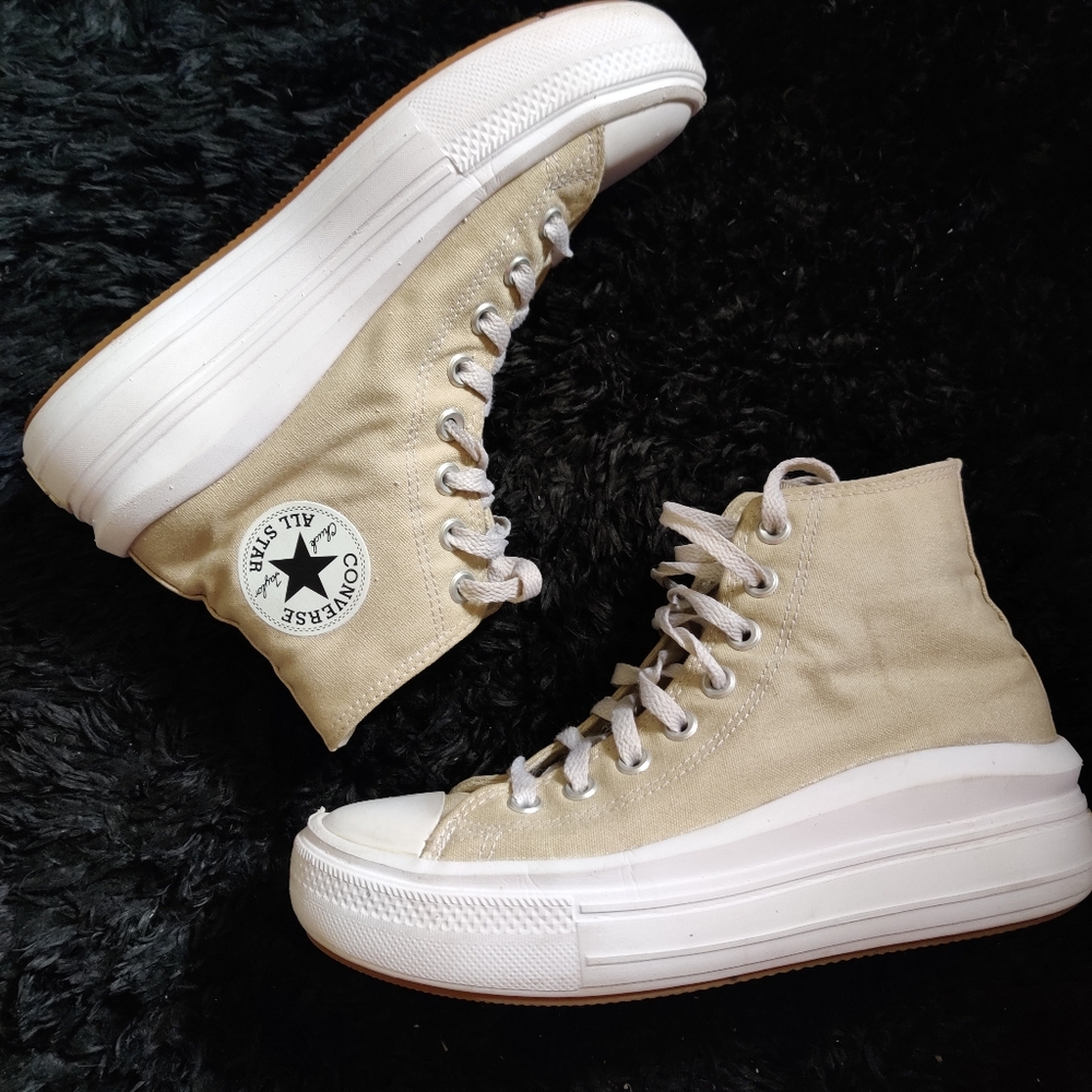 Converse All Star Move Chuck Taylor High Top Platform Beige Sneakers 8.5